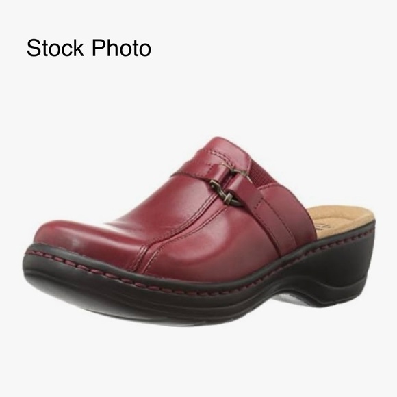 CLARKS Hayla Marina Wine Red Leather Slip-On Comfort Mules Women's Size 8M #721 - Picture 11 of 15